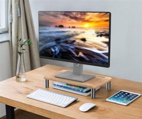 img 3 attached to 🖥️ Husky Mounts Adjustable Monitor Riser Laptop Stand - Stackable Legs, Max Height 15.75" x 9.25" x 3.75" - Bamboo and Brushed Steel - Set of 2
