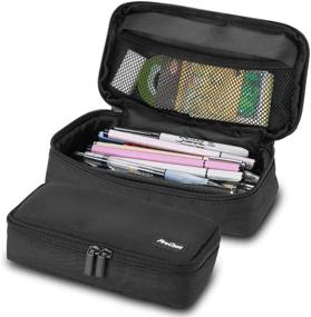 img 4 attached to 🖊️ Black ProCase Pencil Bag Pen Case - Large Capacity Students Stationery Pouch and Desk Organizer with Double Zipper, Portable Pencil Holder for School and Office Supplies