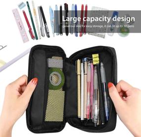 img 3 attached to 🖊️ Black ProCase Pencil Bag Pen Case - Large Capacity Students Stationery Pouch and Desk Organizer with Double Zipper, Portable Pencil Holder for School and Office Supplies