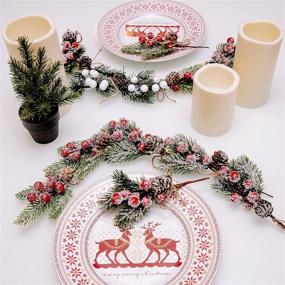 img 3 attached to 🎄 10Pcs Christmas Decorations: Berries, Pine Cones & Artificial Holly Branches for DIY Crafts, Xmas Garland, Winter Gift Wrap Embellishment - Small Spot Spray, Tree Stems Picks (Red)