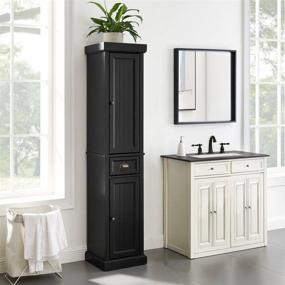 img 1 attached to 🏺 Crosley Furniture Distressed Black Seaside Tall Linen Cabinet