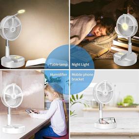 img 3 attached to 🌀 Tesinll Desk and Table Fan: Foldable, Portable Fan with Battery and USB Power, Humidification, Table Lamp, Night Light, 4 Speeds and Adjustable Height