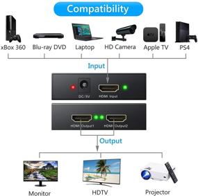 img 1 attached to 🔌 eSynic 1x2 HDMI Сплиттер: Усилитель адаптера 4K HDMI | Алюминиевая версия 1.4 | Поддерживает 3D 4K@30HZ Full HD1080P | Идеально подходит для ПК PS3 PS4 Blu-ray Player HDTV