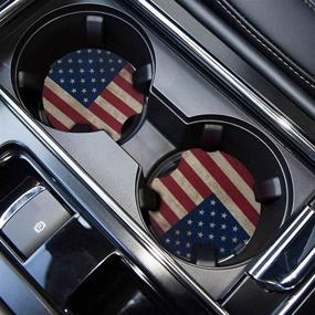 img 4 attached to 🚗 Absorbent Car Coasters for Drinks - Cute Cup Holder Coasters with Fingertip Grip, Auto Accessories for Women & Men - Pack of 2 (National Flag)