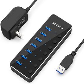 img 4 attached to RSHTECH 7-Port USB 3.0 Hub Expander with Universal 5V AC Adapter, Individual On/Off Switches, and Aluminum Data Port - USB Splitter for Laptop and PC (Black)