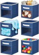 mdesign soft fabric closet storage organizer cube bin box - clear window, handle - child/kids room, nursery, playroom, furniture units, shelf - 6 pack - navy blue/white логотип