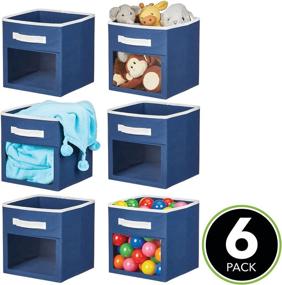 img 3 attached to mDesign Soft Fabric Closet Storage Organizer Cube Bin Box - Clear Window, Handle - Child/Kids Room, Nursery, Playroom, Furniture Units, Shelf - 6 Pack - Navy Blue/White