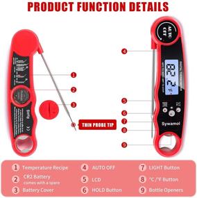 img 1 attached to 🌡️ SYWAMOL Instant Read Meat Thermometer with Folding Probe and Backlit LCD, Digital Thermometer for Cooking, Kitchen, Outdoor Grilling, BBQ - Includes 2 Button Cell