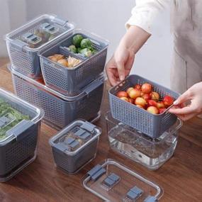 img 4 attached to 🥦 Lazkissy Fresh-Keeping Container Set: 3-in-1 Draining Crisper with Strainers, Vented Storage Containers for Fruits and Vegetables - Pack of 3 for Varied Food Storage Sizes
