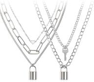 bvroski lock key pendant chains necklace set for eboy egirl men male emo goth women teen girls boys jewelry pack for punk play and pants fashion logo