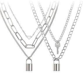 img 4 attached to BVROSKI Lock Key Pendant Chains Necklace Set for Eboy Egirl Men Male Emo Goth Women Teen Girls Boys Jewelry Pack for Punk Play and Pants Fashion