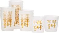 🥂 frosted white with gold foil plastic shot glasses - 15 pack for bachelorette party, weddings, mini disposable cups, party props & favors - holds 3.7oz logo