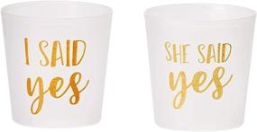 img 1 attached to 🥂 Frosted White with Gold Foil Plastic Shot Glasses - 15 Pack for Bachelorette Party, Weddings, Mini Disposable Cups, Party Props & Favors - Holds 3.7oz