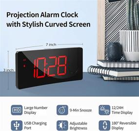 img 1 attached to 🕰️ Digital Alarm Clock with USB Phone Charger, Clear LED Display, 4 Dimmer Levels, 180° Rotable Projector - Ideal for Bedroom, 12/24H Format, Snooze Function - Mains Powered