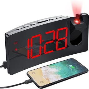 img 4 attached to 🕰️ Digital Alarm Clock with USB Phone Charger, Clear LED Display, 4 Dimmer Levels, 180° Rotable Projector - Ideal for Bedroom, 12/24H Format, Snooze Function - Mains Powered