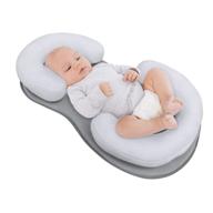 👶 adjustable portable baby lounger pillow, ultra soft breathable cotton newborn nest bed mattress for comfortable sleep, prevent flat head syndrome support pillow - grey logo