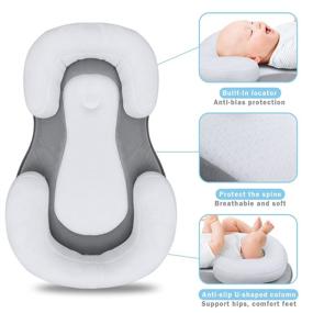 img 2 attached to 👶 Adjustable Portable Baby Lounger Pillow, Ultra Soft Breathable Cotton Newborn Nest Bed Mattress for Comfortable Sleep, Prevent Flat Head Syndrome Support Pillow - Grey