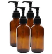 🏺 premium 4oz amber glass pump bottles (pack of 4); ideal for lotions, liquid soap, aromatherapy, and more - enhance your seo! logo