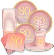 🎉 24 set of women's 80th birthday party supplies: decorations, napkins, cups, plates, straws logo