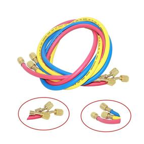 img 2 attached to 🔌 Joywayus 3 Color 1/4" SAE Thread Brass Fitting Nuts 36" (600-3000) PSI Car HVAC Air Conditioning Refrigeration Charging Hose Tube R12 R22 R134a 404 502 3pcs: High-Pressure HVAC Charging Hose with Thread Brass Fitting Nuts