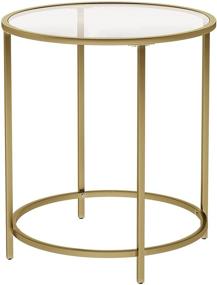 img 4 attached to 🌟 VASAGLE Gold Round Side Table with Glass Top, Modern Metal Frame End Table, Small Coffee Accent Table for Living Room, Bedroom, Balcony - ULGT20G