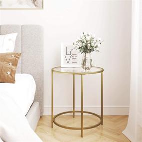 img 3 attached to 🌟 VASAGLE Gold Round Side Table with Glass Top, Modern Metal Frame End Table, Small Coffee Accent Table for Living Room, Bedroom, Balcony - ULGT20G