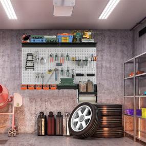 img 2 attached to 🛠️ TORACK Pegboard Wall Organizer 48x40 inch - Garage Metal Pegboard Utility Tool Storage Kit with Hooks & Accessories, Wall Mounted Storage Bins, Paper Towel Holder, Overhead Shelf - 4ft