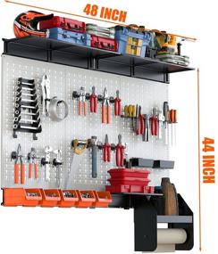 img 3 attached to 🛠️ TORACK Pegboard Wall Organizer 48x40 inch - Garage Metal Pegboard Utility Tool Storage Kit with Hooks & Accessories, Wall Mounted Storage Bins, Paper Towel Holder, Overhead Shelf - 4ft