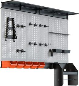 img 4 attached to 🛠️ TORACK Pegboard Wall Organizer 48x40 inch - Garage Metal Pegboard Utility Tool Storage Kit with Hooks & Accessories, Wall Mounted Storage Bins, Paper Towel Holder, Overhead Shelf - 4ft