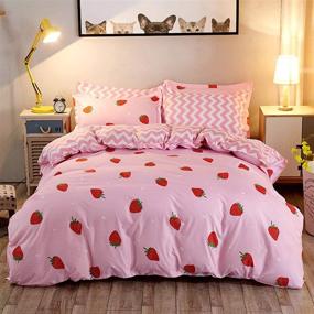img 4 attached to 🍓 Kawaii Bedding Set: Pink Strawberry Decor Comforter Cover, Ideal for Women, Girls, and Kids' Kawaii Room Decor - Soft Reversible Cute Strawberry Duvet Cover, Twin Size
