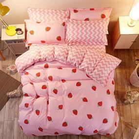 img 3 attached to 🍓 Kawaii Bedding Set: Pink Strawberry Decor Comforter Cover, Ideal for Women, Girls, and Kids' Kawaii Room Decor - Soft Reversible Cute Strawberry Duvet Cover, Twin Size