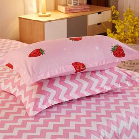 img 1 attached to 🍓 Kawaii Bedding Set: Pink Strawberry Decor Comforter Cover, Ideal for Women, Girls, and Kids' Kawaii Room Decor - Soft Reversible Cute Strawberry Duvet Cover, Twin Size