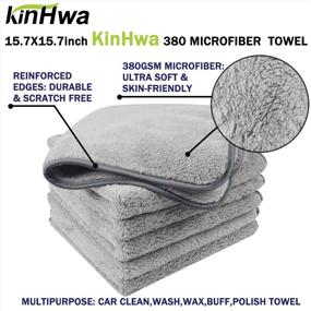 img 3 attached to KinHwa Microfiber Car Drying Towels Super Absorbent Car Wash Cloths Scratch Free Car Cleaning Towels Ultra Soft Auto Detailing Towels 380Gsm(16Inch X 16Inch