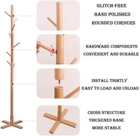 img 1 attached to 🧥 Beech Free Standing Coat Rack Stand: Versatile Adjustable Coat Tree with 4 Sections & 8 Hooks, Easy Assembly, Ideal for Bedroom, Office, Hallway, Entryway (Wood Color)