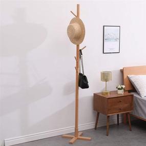 img 4 attached to 🧥 Beech Free Standing Coat Rack Stand: Versatile Adjustable Coat Tree with 4 Sections & 8 Hooks, Easy Assembly, Ideal for Bedroom, Office, Hallway, Entryway (Wood Color)