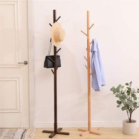 img 2 attached to 🧥 Beech Free Standing Coat Rack Stand: Versatile Adjustable Coat Tree with 4 Sections & 8 Hooks, Easy Assembly, Ideal for Bedroom, Office, Hallway, Entryway (Wood Color)