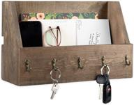 🔑 ilyapa key and mail holder - wall mount mail organizer - rustic wood key holder with 5 antique brass hooks logo