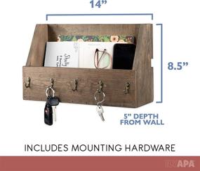 img 3 attached to 🔑 Ilyapa Key and Mail Holder - Wall Mount Mail Organizer - Rustic Wood Key Holder with 5 Antique Brass Hooks