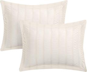 img 2 attached to Chic Home Hadassah 6 Piece Comforter Set - Striped Ruched Ruffled Bedding with Decorative Pillows and Shams - Queen Size in Beige