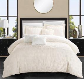 img 4 attached to Chic Home Hadassah 6 Piece Comforter Set - Striped Ruched Ruffled Bedding with Decorative Pillows and Shams - Queen Size in Beige