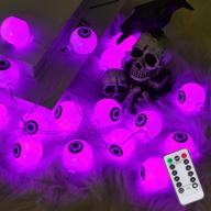 👁️ purple illuminew 30 led halloween eyeball string lights - waterproof, battery operated fairy lights with remote control - ideal for outdoor and indoor halloween, christmas, and party decor logo