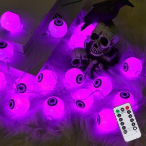 img 4 attached to 👁️ Purple ILLUMINEW 30 LED Halloween Eyeball String Lights - Waterproof, Battery Operated Fairy Lights with Remote Control - Ideal for Outdoor and Indoor Halloween, Christmas, and Party Decor