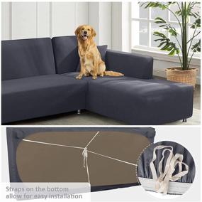 img 2 attached to Super Stretch L Shape Sofa Covers: Sectional Couch Slipcovers for 3 + 3 Seaters with Pillow Covers - Light Grey, Ideal for Pets and Kids