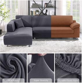 img 3 attached to Super Stretch L Shape Sofa Covers: Sectional Couch Slipcovers for 3 + 3 Seaters with Pillow Covers - Light Grey, Ideal for Pets and Kids