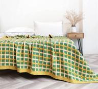 🍃 heather touch bamboo fall blanket queen size patchwork plaid jacquard decorative lightweight soft and breathable (78"x90" ,green/yellow) logo