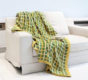 img 3 attached to 🍃 Heather Touch Bamboo Fall Blanket Queen Size Patchwork Plaid Jacquard Decorative Lightweight Soft and Breathable (78"x90" ,Green/Yellow)