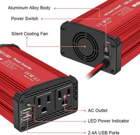 img 3 attached to 🔋 Upgraded 300W Power Inverter: DC 12V to 110V AC Car Converter with Dual USB Ports & Car Charger Adapter (Red) - High-Quality Performance