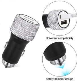 img 2 attached to 💎 Bling Car Accessories Set: 3-Piece Crystal Ring Emblem Sticker, Dual USB Charger & Rear View Mirror Charm – Enhance Your Car with Sparkling Crystal Rhinestone Decorations