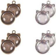 ph pandahall 40pcs tibetan alloy round cat ear pendant trays blank bezel with 🐱 40pcs clear glass cabochon dome tiles: create unique diy jewelry for weddings and special occasions logo