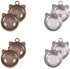 img 4 attached to PH PandaHall 40pcs Tibetan Alloy Round Cat Ear Pendant Trays Blank Bezel with 🐱 40pcs Clear Glass Cabochon Dome Tiles: Create Unique DIY Jewelry for Weddings and Special Occasions